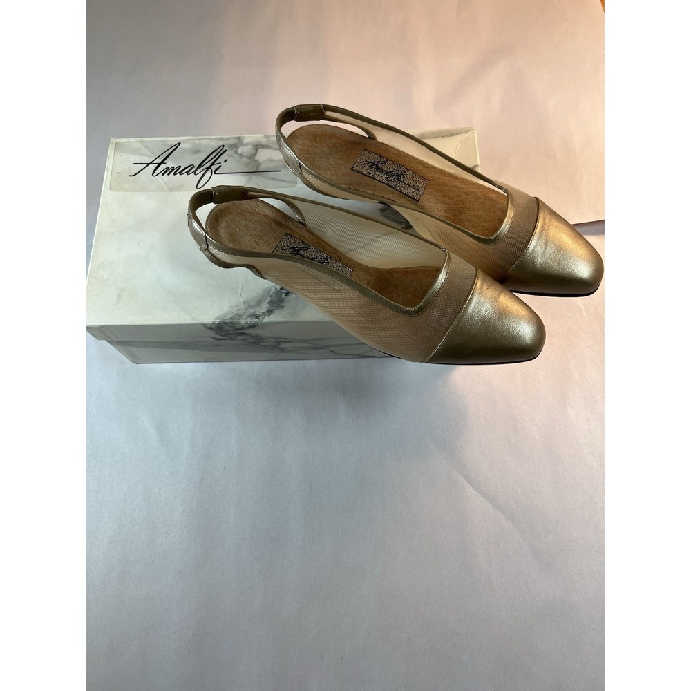 Amalfi Leisure Gold Luster Capri Mesh Leather Slings Pump Italy 5 1/2 B Look NEW - Picture 4 of 12